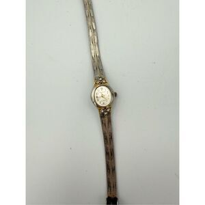 Waltham Women Silver Gold Toned Stainless Steel Band Oval Shaped Face Wristwatch